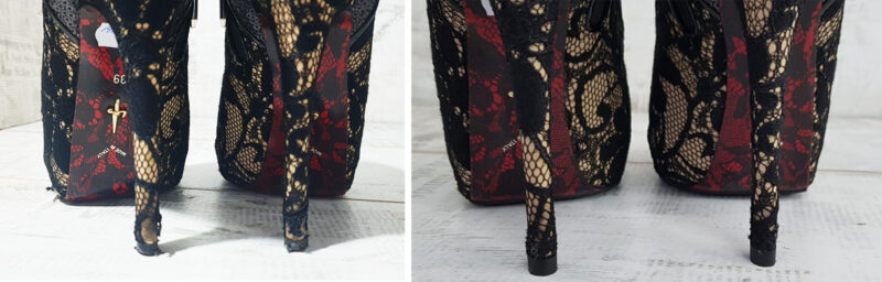 реставрация кружева на каблуках туфель Cesare Paciotti: фото до и после